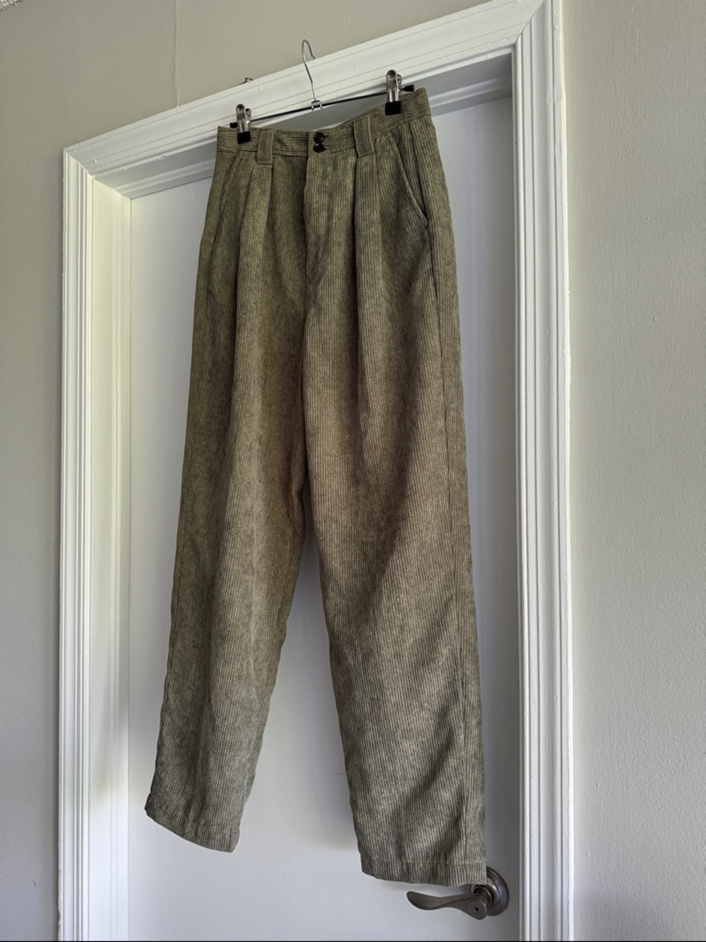 Madewell Olive Corduroy Pleated Tapered Pants
